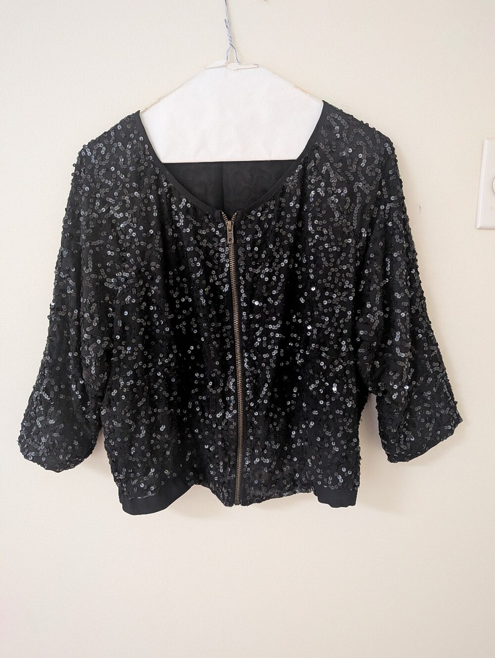 Sparkle & Fade Black Sequin Zip Cardigan Y2K Party Top Size S”